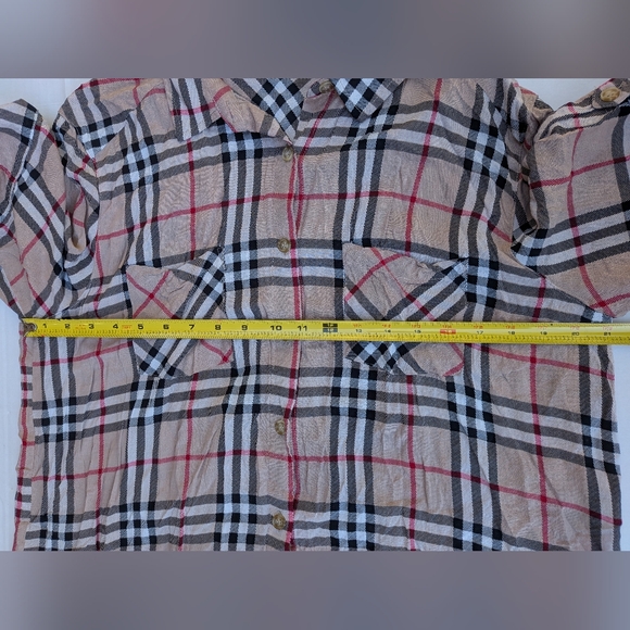 Plaid Tunic 100% Rayon Button‎ Up Shirt - Picture 5 of 8